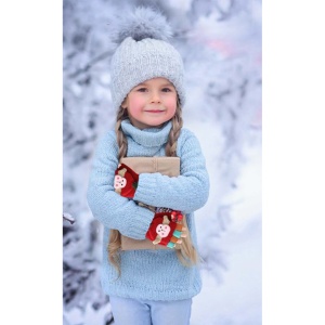Manusi pentru copii, model cu degetele descoperite si capac decapotabil, prindere cu nasturel, accesorizate cu maimutica haioasa, manseta elastica, tematica happy winter, marime 3 – 6 ani, rosii - Img 4