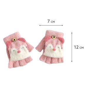 Manusi pentru copii, model cu degetele descoperite si capac decapotabil prindere cu nasture, manseta elastica, accesorizate cu puisor vesel, tematica happy winter, marime 1 – 5 ani, roz - Img 4