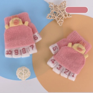 Manusi pentru copii, model cu degetele descoperite si numerotate, capac decapotabil prindere cu nasturel, manseta elastica, accesorizate cu puisor, tematica learn and play, marime 3 – 8 ani, roz - Img 4