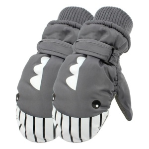 Manusi pentru copii, model cu un singur deget, manseta elastica si prindere reglabila, waterproof, imprimeu haios cu rechin prietenos, tematica let’s play outside, marime 5 – 12 ani, gri - Img 3