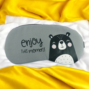 Masca de dormit, model cu animalute cute, rezerva cu gel, prindere elastica, tematica enjoy the moment, unisex, gri - Img 2