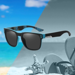 Ochelari de soare pentru barbati, model casual, tematica sport summer, marime universala, negru si albastru inchis - Img 2
