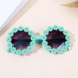 Ochelari de soare pentru copii, model pentru fetite cu floarea soarelui summer vibe, marime universala, verzi - Img 3