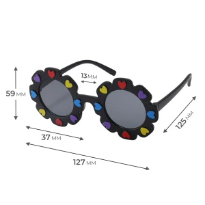 Ochelari de soare pentru copii, model pentru fetite, design floare cu petale in forma de inimioare, marime universala, negri - Img 3
