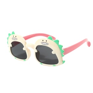 Ochelari de soare pentru copii, unisex, model cu dinozaur prietenos, tematica dino world, marime universala, bej