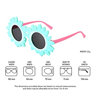 Ochelari de soare pentru copii, unisex, model cu floarea soarelui, tematica beautiful sun flower, marime universala, turcoaz - Img 4