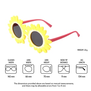 Ochelari de soare pentru copii, unisex, model cu floarea soarelui, tematica beautiful sun flower, marime universala, galbeni - Img 4