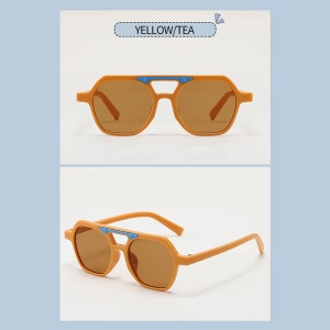 Ochelari de soare pentru copii, unisex, model cu rama chic, detaliu de contrast, tematica cool summer, marime universala, maro deschis - Img 3