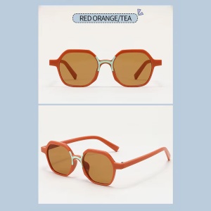 Ochelari de soare pentru copii, unisex, model cu rama fashion, cu detaliu de contrast, tematica cool summer, marime universala, maro - Img 3