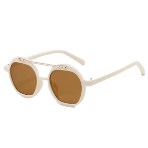 Ochelari de soare pentru copii, unisex, model cu rama fashion, cu accesoriu cool nerdy, tematica party summer, marime universala, albi