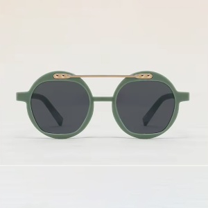 Ochelari de soare pentru copii, unisex, model cu rama fashion, cu accesoriu cool nerdy, tematica party summer, marime universala, verzi - Img 2