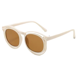 Ochelari de soare pentru copii, unisex, model cu rama fashion, tematica cozy summer, marime universala, albi