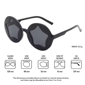 Ochelari de soare pentru copii, unisex, model cu stea, tematica new star in town, marime universala, negri - Img 3