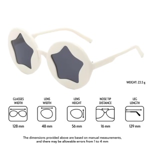 Ochelari de soare pentru copii, unisex, model cu stea, tematica new star in town, marime universala, albi - Img 3