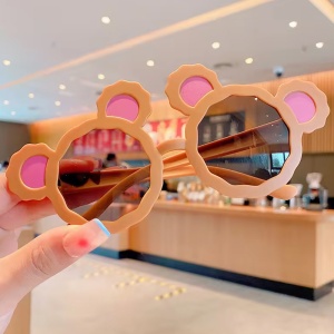 Ochelari de soare pentru copii, unisex, model cu urechi de ursulet, tematica fashion teddy, marime universala, maro - Img 2