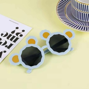 Ochelari de soare pentru copii, unisex, model cu urechi de ursulet, tematica fashion teddy, marime universala, albastri - Img 3