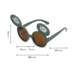 Ochelari de soare pentru copii, unisex, model cu urechiuse de ursulet, flexibili, marime universala, verzi - Img 4