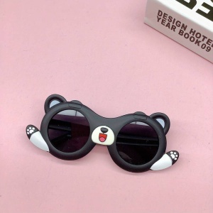Ochelari de soare pentru copii, unisex, model cu ursulet prietenos, tematica teddy the friendly buddy, marime universala, negri - Img 4