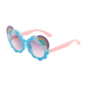 Ochelari de soare pentru copii, unisex, model curcubeu cu accesorii, marime universala, albastri