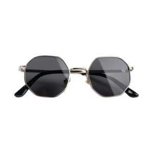 Ochelari de soare pentru copii, unisex, model fashion cu rama metalica, marime universala, negri cu argintiu