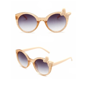 Ochelari de soare pentru fetite, model cu rama semitransparenta accesorizata cu fundita chic, tematica glitter summer, marime universala, champagne - Img 3