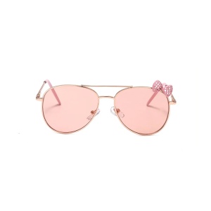 Ochelari de soare pentru fetite, model delicat accesorizat cu fundita, tematica mica printesa, marime universala, roz - Img 2