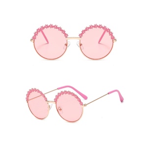 Ochelari de soare pentru fetite, model rotund accesorizat cu floricele, tematica glamour summer, marime universala, roz - Img 3