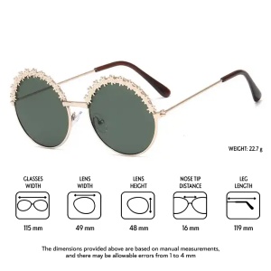Ochelari de soare pentru fetite, model rotund accesorizat cu floricele, tematica glamour summer, marime universala, aurii - Img 4