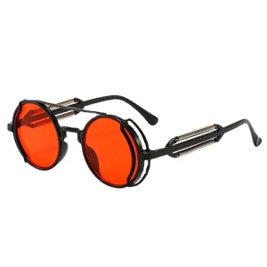 Ochelari de soare unisex, model rotund cu rama speciala, tematica steampunk summer dream, marime universala, rosii