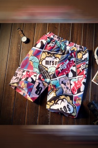 Pantaloni scurti de baie tip bermude, imprimeu multicolor, barbati, uscare rapida - Img 2
