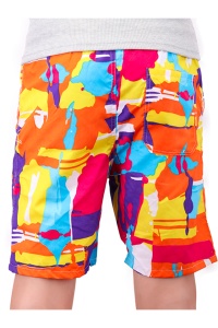 Pantaloni scurti de baie tip bermude, multicolor cu imprimeu abstract vesel, barbati, uscare rapida - Img 2