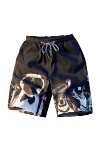 Pantaloni scurti de baie tip bermude, negru cu imprimeu catei, barbati, uscare rapida