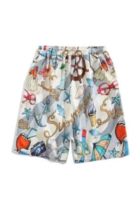 Pantaloni scurti de baie tip sort, barbati, albi, imprimeu accesorii plaja, uscare rapida - Img 2