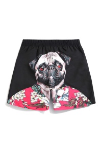 Pantaloni scurti de baie tip sort, barbati, imprimeu pug haios, model cool animal summer, uscare rapida, negru - Img 3
