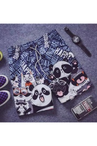 Pantaloni scurti de baie tip sort, barbati, imprimeu ursuleti panda si prietenii lor, model regatul animalelor fericite, uscare rapida, albastri - Img 3