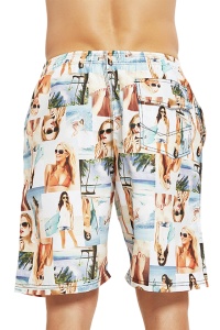 Pantaloni scurti de baie tip sort, barbati, imprimeu vintage grafic cu femei, model vacanta cool, uscare rapida, multicolor - Img 2