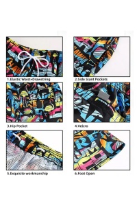 Pantaloni scurti de baie tip sort, barbati, model beach party, imprimeu summer surf, buzunar cu scai, uscare rapida, multicolor - Img 4