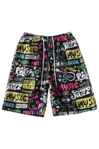 Pantaloni scurti de baie tip sort, barbati, model music, imprimeu grafic tineresc, prindere cu snur, tematica I love rock'n roll, uscare rapida, multicolori