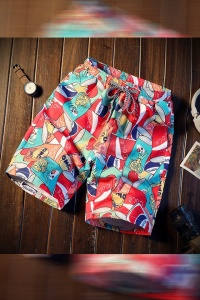 Pantaloni scurti de baie tip sort, barbati, multicolori, imprimeu vesel doze cu suc, uscare rapida - Img 4