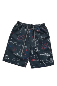 Pantaloni scurti de baie tip sort, geek, barbati, negru, imprimeu formule matematica si chimie, uscare rapida