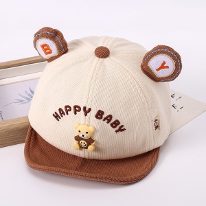 Sapca pentru copii, cozoroc curbat, accesorizata cu urechiuse, model simpatic si vesel, tematica happy baby, 6 luni – 2 ani, maro - Img 2