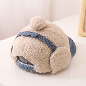 Sapca pentru copii, model cu pom pom, prindere reglabila cu scai in doua moduri, urechiuse amuzante, tematica little bear, 2 - 6 ani, albastra - Img 4