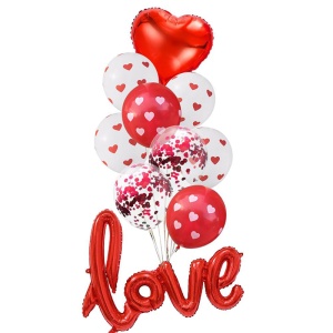 Set 10 baloane indragostiti, decor „Love“, simple si cu confeti, albe cu rosii