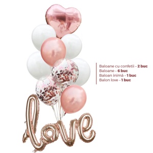 Set 10 baloane indragostiti, decor „Love“, simple si cu confeti, bronz - Img 2