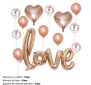 Set 13 baloane indragostiti, decor „Love“, simple si cu confeti, bronz - Img 2