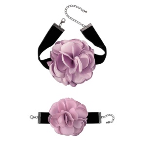 Set 2 piese, choker si bratara asortata, model cu floare eleganta, tematica fashion party, mov