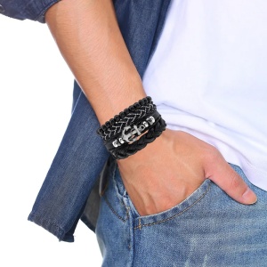 Set 4 bratari cu pandantiv ancora, model sea life, reglabile, tematica fashion style, unisex, negru, - Img 4