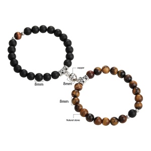 Set bratari cuplu cu magnet, roca semipretioasa, neagra si maro, unisex - Img 2