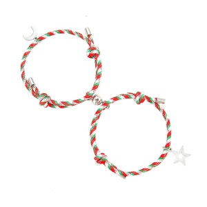 Set bratari cuplu cu magnet si pandativ argintiu, tip sfoara