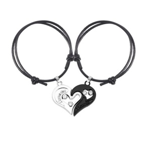Set bratari cuplu pandantiv inima, tip sfoara, neagra